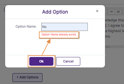Tooltip prompted when at least two options are not added to a custom lookup answer type field