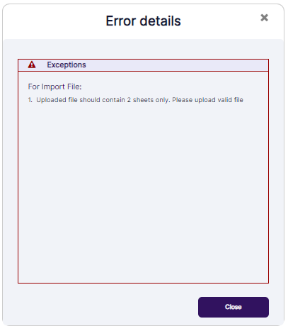 Error Details modal window