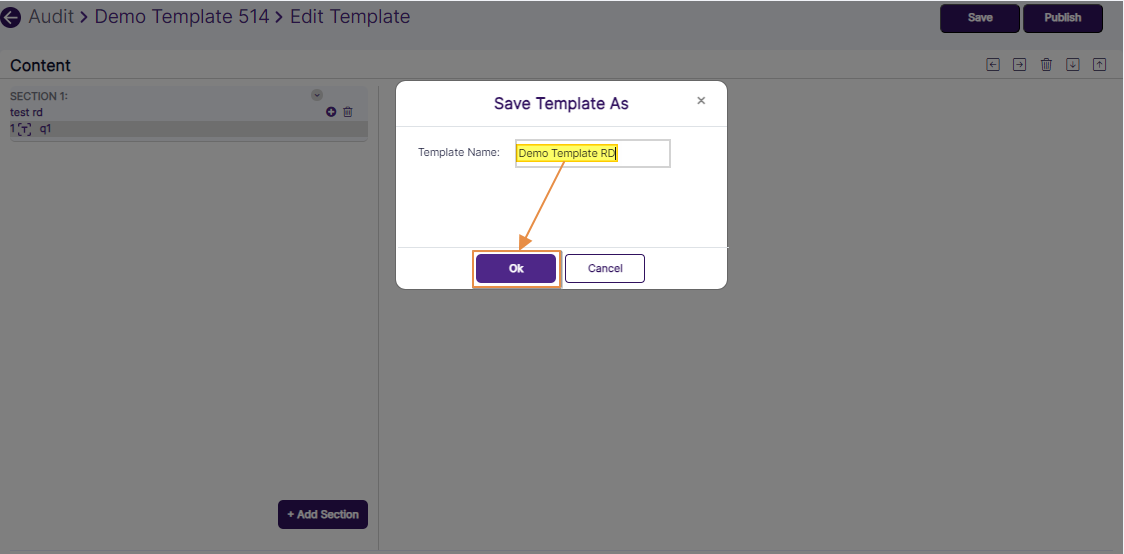 Naming the custom template to save it