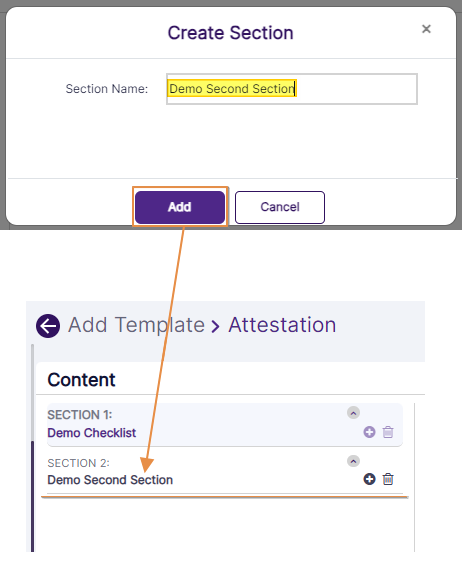 Added section gets listed in the Content section