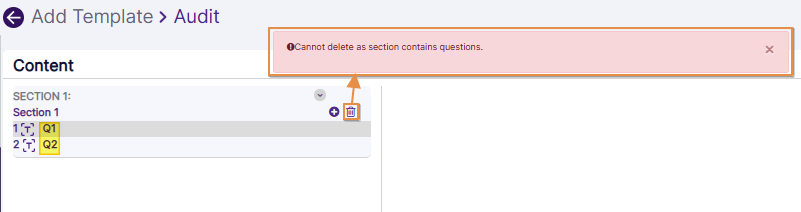 Cannot delete prompt when the section has questions present