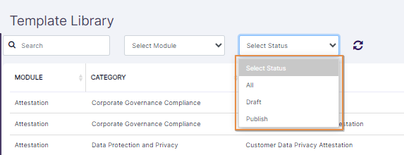 Status selection filter dropdown options