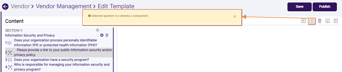 Notification prompted when trying to make sub-question out of an existing sub-question