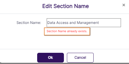 Validation on Section Name field to prevent duplicate entries