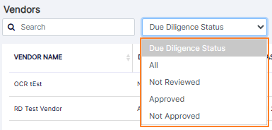 Due Diligence Status filter options