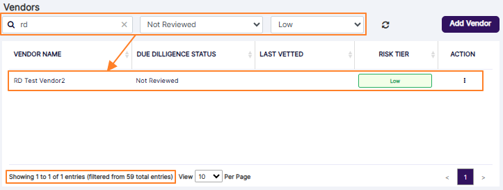 Filtered results view