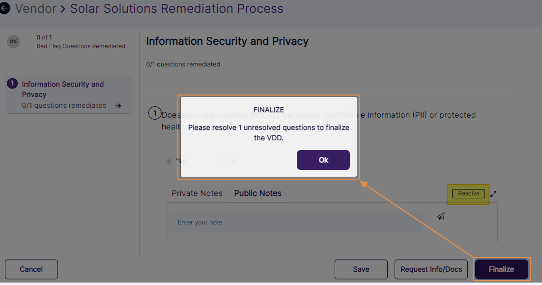 Finalize button validation