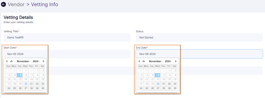 Vetting Details view editable fields