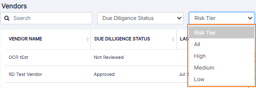 Risk Tier filter options