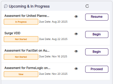 Upcoming Assessments section view