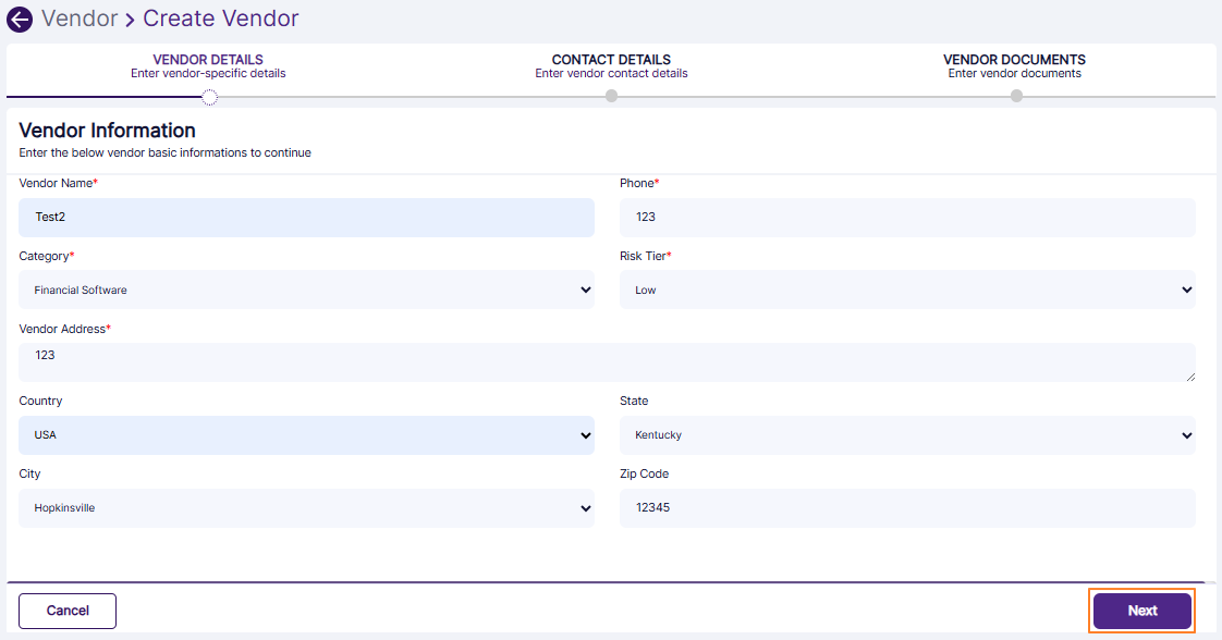 Next button to proceed