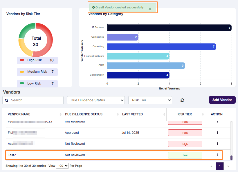 Created vendor visible in Vendors list