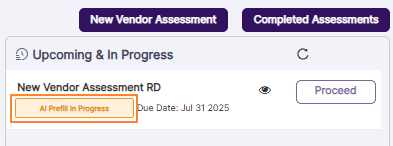Status displayed as AI Prefill In Progress with a disabled Proceed button