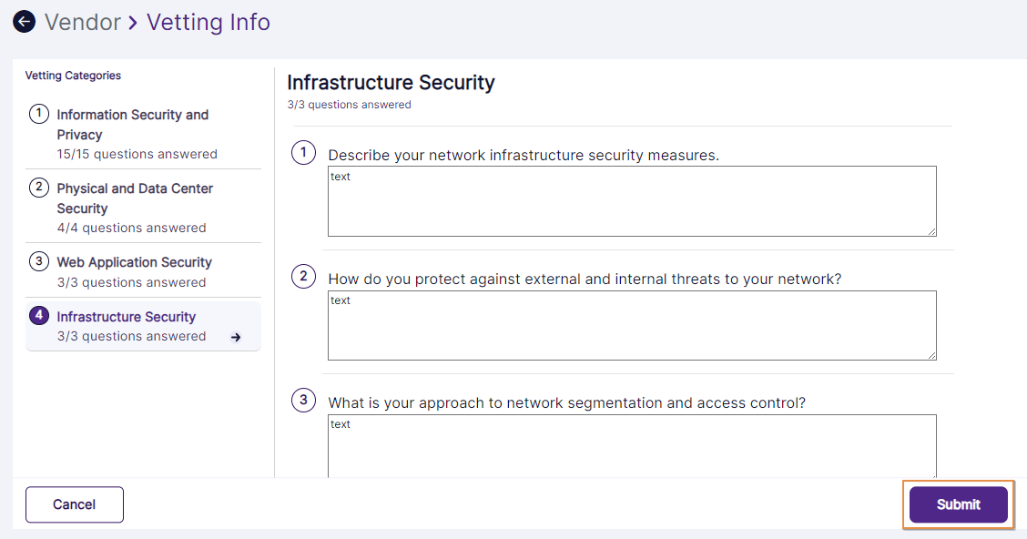 Submit button of vetting info