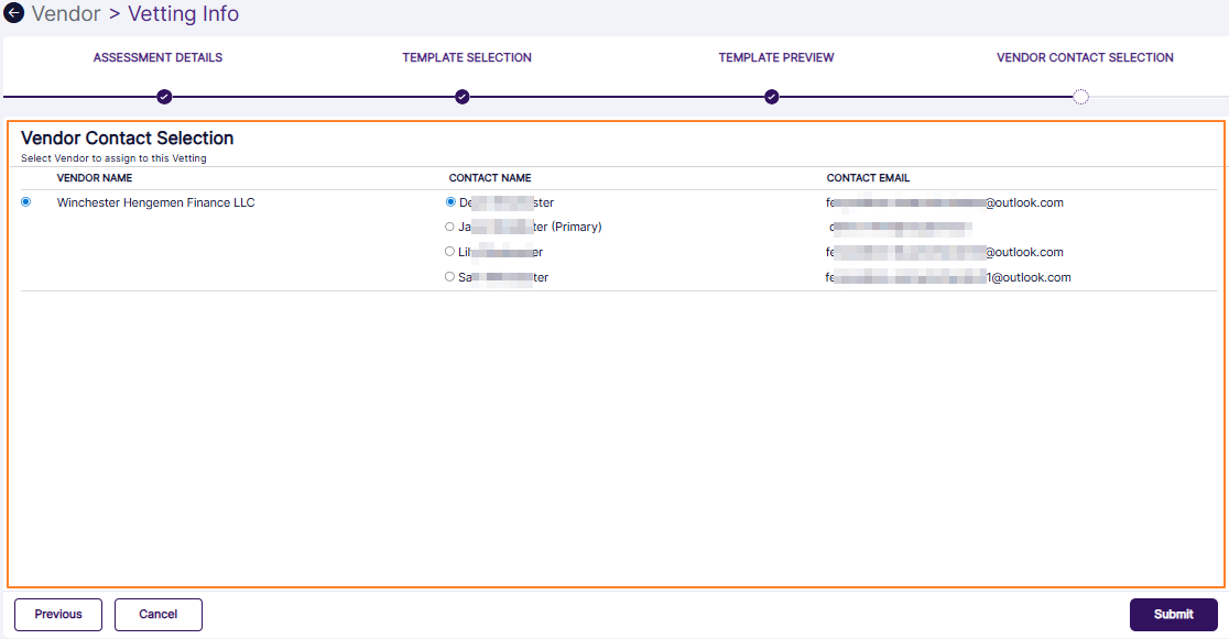 Vendor selection tab view