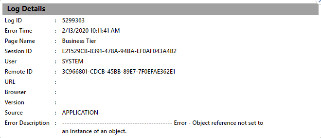 View Error log and details from UI