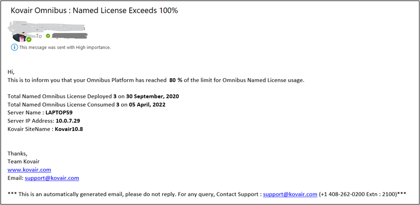 Email Notification after 80% Omnibus License consumption